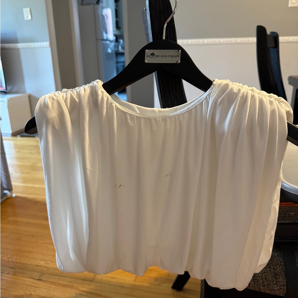 Zara Elegant White Blouse with shoulder pads